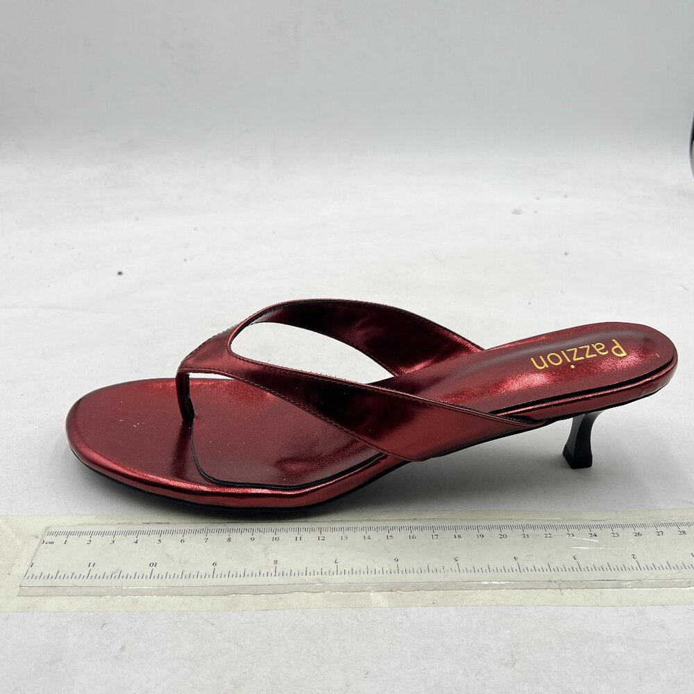 Pazzion Dark Red Open Toe Kitten Heel Flip Flops Slip On Thong Sandal Party Shoe